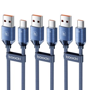 Toocki 아연합금 USB A-C타입 고속 충전케이블, 3개, 2m, 블루