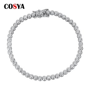 cosya 925 스털링 실버 0.03 캐럿 2mm 다이아몬드 with gra 라운드 컷 moissanite 팔찌 여성용 스파클링 파티 파인 쥬얼리