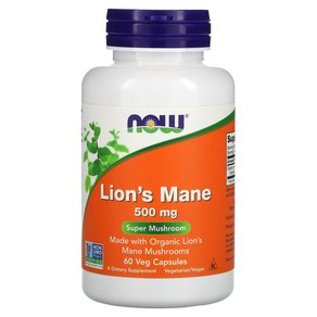 나우푸드 Lion's Mane 500mg 60 캡슐 식물성 비건 노루궁뎅이 버섯 사자갈기, 60정, 1개