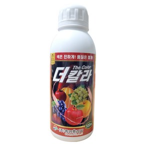 과일 착색제 빠른 색깔발현 더칼라 500ml+계량컵_식물이름표set 착색전용비료 조기수확 균일한 색상발현 착색불량예방 포도 사과 복숭아 배 감귤 블루베리 토마토 안토시아닌 형성증진, 1개