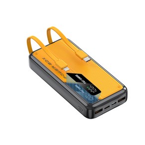 PD22.5W 대용량 충전케이블 2개 내정된 LCD 전량 표시 고속충전 보조배터리 20000mAh, 노란색, 노란색