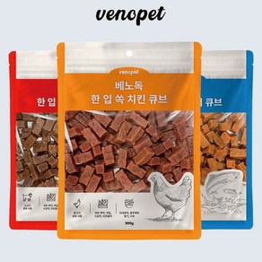 베노독 한입 쏙 큐브 강아지 육포, 1개, 300g, 3종콤보세트(치킨+연어+소고기)