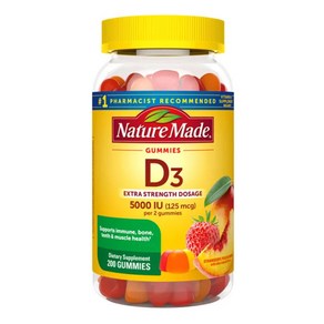 Nature Made Extra Strength 비타민 D3 5000 IU(125 mcg) 80 구미 고효능 비타민 D 구미