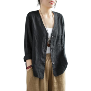 COBOTOR 여성 면마 자켓 봄 여름 가을 여자 긴팔 재킷 상의 2024 women linen jacket XK1389