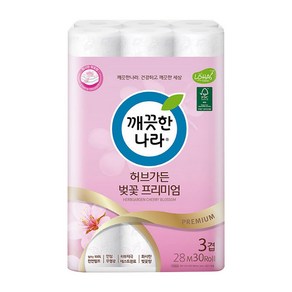 깨끗한나라 천연펄프 허브가든 벚꽃 3겹 30롤 1팩 휴지, 1개