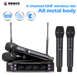 BOMGE 가변 주파수 UHF 4 채널 무선 마이크 시스템 무선 마이크 자동 연결 노래방용 풀 메탈 음성, BG-460U