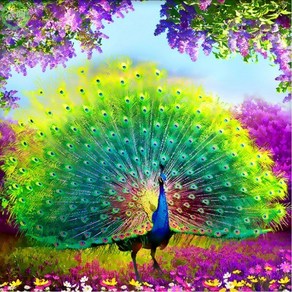 아름다운 공작새 그림 그리기 키덜트 보석십자수 만들기 DIY 세트, 1개, 100x100cm
