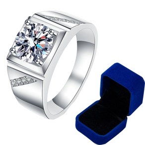 리얼 모이사나이트 반지 다이아몬드 테스트 통과 925 실버 반지 moissanite ing eal ing fo men 스털링 실버 2 캐럿 라운드 브릴리언트 약혼 남성