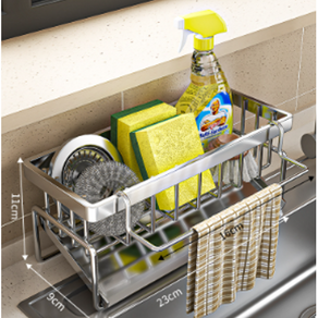 깔끔하겟 주방 싱크대 세제 수세미 거치대 배수, 1개, 스텐