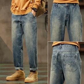 남성용 포시즌 와이드 워싱 카고 데님팬츠 Men's jeans 인어미남 C11 R844R310