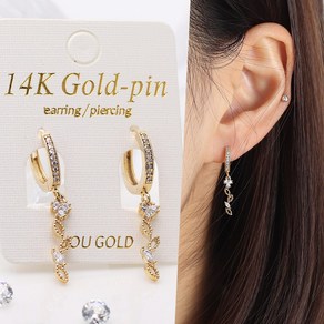 쥬골드 14K 귀걸이 Gold-pin 골드핀 스틱 버블 링귀걸이 14K큐빅귀걸이