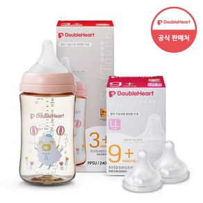 더블하트 모유실감 3세대 PPSU 젖병 싱글240ml 디어프렌즈 하늘을날꼬양 (젖꼭지M포함) + 젖꼭지 2개, 1세트