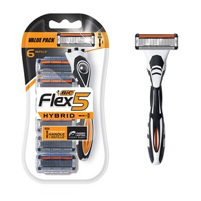 BIC 플렉스5 하이브리드 면도기+면도날 6개 2세트 2팩 BIC Flex 5 Hybid Men's 5-Blade Disposable Razo 1 Handle, 2개