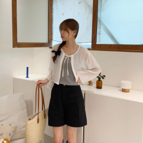 [뉴데이][#살안타템#made]여성 썸머 시스루 리본 가디건