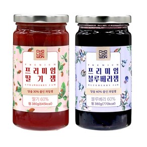 초록원 과일함량 60% 프리미엄딸기잼380g + 프리미엄블루베리잼380g, 380g, 1세트