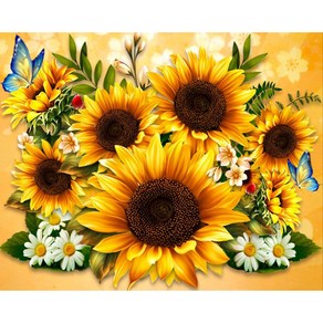 DIY 해바라기 보석비즈, 06.7개의 태양과 나비(50×40), 1개, .