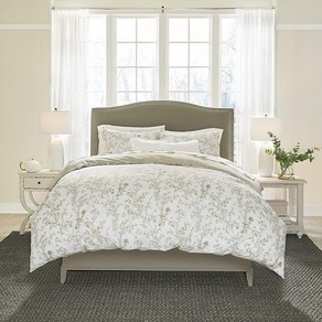 Laura Ashley Home | Lindy Collection | 이불 커버 세트 - 100% 면 양면 버튼 클로저가 있는 중간 무게의 침구 매칭 샴 포함 퀸 그린