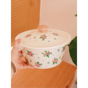플라워 손잡이 법랑 스푼 세트 커피머그잔 빈티지 플루트 5L 법랑머그컵 그릇, 커버 18cm 뚜껑 1 4L 검지 않게 화사하게, 1개