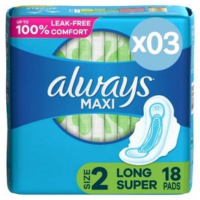 Always 올웨이즈 맥시 데이타임 패드 윙 포함 롱 언센티드 18개입 3팩 Maxi Daytime Pads with Wings Size 2 Long Unscented, 3개