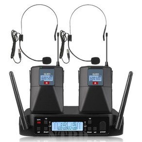 무선마이크 색소폰 공연용 무대 공연 노래방 600-699MHz UHF 전문 듀얼 무선 마이크 시스템 2 채널 자동 스, 07 Headset-US Plug