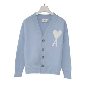 [아미] 빅 하트 로고 여성 울 가디건 UKC006 018 4843 CASHMERE BLUE/OFF WHITE [AIC152bl]