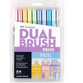 톰보우 파스텔컬러 듀얼 브러시 펜 아트 마커 서예 드로잉 세트 TOMBOW Dual Bush Pen At Makes Pastel 10가지 색, 1팩, 10개