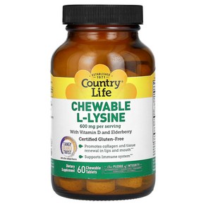 컨트리라이프 엘 라이신 600mg 츄어블 60정 엘더베리 콜레칼시페롤 D3 L Lysine, 1개