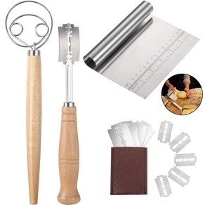 9 Pieces Bead Lame Tool Set Danish Dough Whisk B 9 조각 빵 도구 세트 덴마크어 반죽 털 5개의 교체 블레이드가 있는 빵 채점, 1개