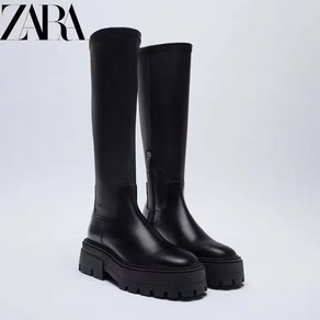 자라 ZARA 롱부츠 통굽 키높이 라이더 부츠 소가죽 발편한