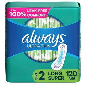 올웨이즈 울트라씬 패드 사이즈 2 롱슈퍼 Always Ulta Thin Feminine Pads Fo Women Size 2 Lo, 1개, 120개입, 소형