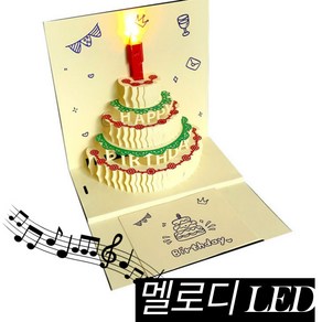 키미블랑 생일축하카드 케이크모양 LED 3D 멜로디 입체카드, 블루, 5단