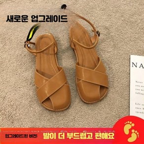 앞막힌샌들 휴양지 발편한 여름 피셔맨 여자 낮은굽 스트랩 가죽 데일리