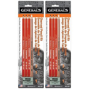 2-Pack - Geneal Pencil 321742 557BP - 4 Chacoal Pencil 2팩 - 일반 연필 321742 557BP - 숯 연필 키트 4개(지우개 포함, 1개, White