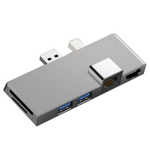 4K HDMI 이더넷 USB 포트 2개 Suface Po 4/5/6 허브 분배기용 SD/TF 카드 리더기가 있는 6 in 1 멀티포트 어댑터, 90mm x 39mm x11mm, 알루미늄 합금, 은, 1개