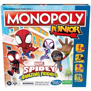 Hasbo Gaming Monopoly Junio 마블 스파이디와 그의 놀라운 친구들 에디션 보드 게임 만 5세 이상 아동용 애니메이션 시리즈의 아트워크 아동용 보드 게임 16, 모노폴리 Hasbo Gaming Monopoly Ju