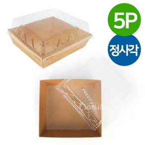 크라프트 종이도시락용기 정사각 5P 일회용 런치박스 테이크아웃, 1개