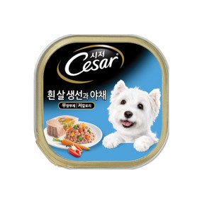 시저 흰살생선과 야채 반려동물 주식 캔, 흰살 생선 + 야채, 100g, 6개