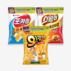 오리온 포카칩 266g 스윙칩 244g 오감자 202g 대용량 지퍼백 (총3개), 포카칩(오리) 1개+스윙칩 1개+오감자 1개, 1세트, 712g