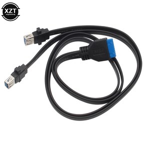 듀얼 USB 30 A 타입 암 20 핀 헤더 마더보드 어댑터 케이블 2 포트 듀얼 USBA 포트 컴퓨터 전면 패널 부착, 0.3m_Black, 4) 0.3m  Black, 04 0.3m