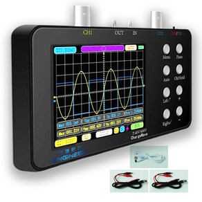HAPPYSOOP 2채널 휴대용 오실로스코프 소형 멀티 50M 샘플링 미니 디지털 전류, 본체+악어클램프선2개, 1세트