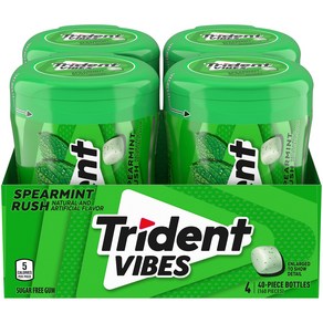 Tident Vibes Speamint Rush Suga Fee Gum 4 Bottles Tident Vibes 스피어민트 러쉬 무설탕 껌 40개입 4병(총 160개, 1개, 317.51g