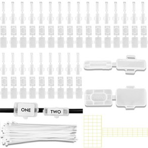50개 흰색 케이블 타이 세트 3010/3020 투명 케이블 라벨 식별 상자 방수 케이블 라벨 케이블 호스용 케이블 타이 강력한 케이블 타이 및 흰색 스티커 포함
