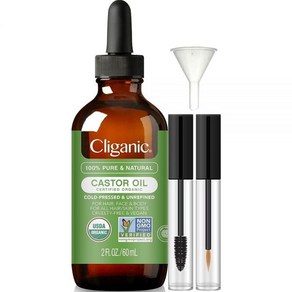 Cliganic 유기농 캐스터 오일 100% 순수 (속눈썹 키트 포함 56.7g(2온스) - 속눈썹 눈썹 모발 및 피부용, Cliganic 유기농 캐스터 오일, 100% 순수 (, 1개