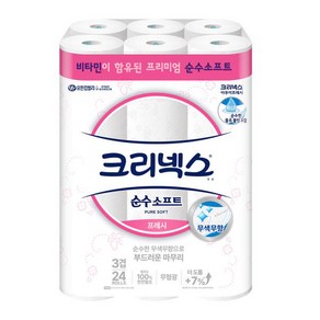 크리넥스 순수소프트 프레시 천연펄프 3겹 고급롤화장지, 27m, 24개입, 1개