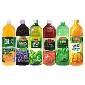 [한번에먹자] 델몬트 1.5L 대용량 과즙음료 6종 혼합세트 제주감귤 + 포도 + 매실 + 토마토 + 알로에 + 망고 가정용 사무실 업소용 당구장 노래방 탕비실