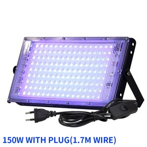 UV LED 투광 조명 야외 자외선 형광 무대 호환용 램프 파티 블랙라이트 50W 100W 150W AC220V 395nm 400nm, 01 150w with plug