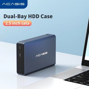 Acasis HDD 케이스 듀얼 베이 외장 하드 드라이브 인클로저 케이스 SATA 하드 디스크 어레이용 SSD RAID 기능 PC 케이스 2.5 인치, 12TB, EC-7252