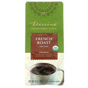 Teeccino 치커리 허브 커피 유기농 프렌치 로스트 다크 로스트 무카페인 312g(11oz), 1개