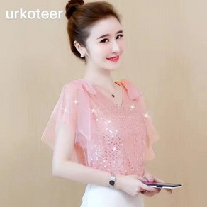 CuteQueen 귀여운여왕 진주메쉬반팔 라인댄스복 라틴댄스복 상의 81