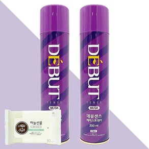 드봉 데뷰 센스 헤어스프레이 무스크 300ml 2개(+하늘선물 물티슈 10매), 2개